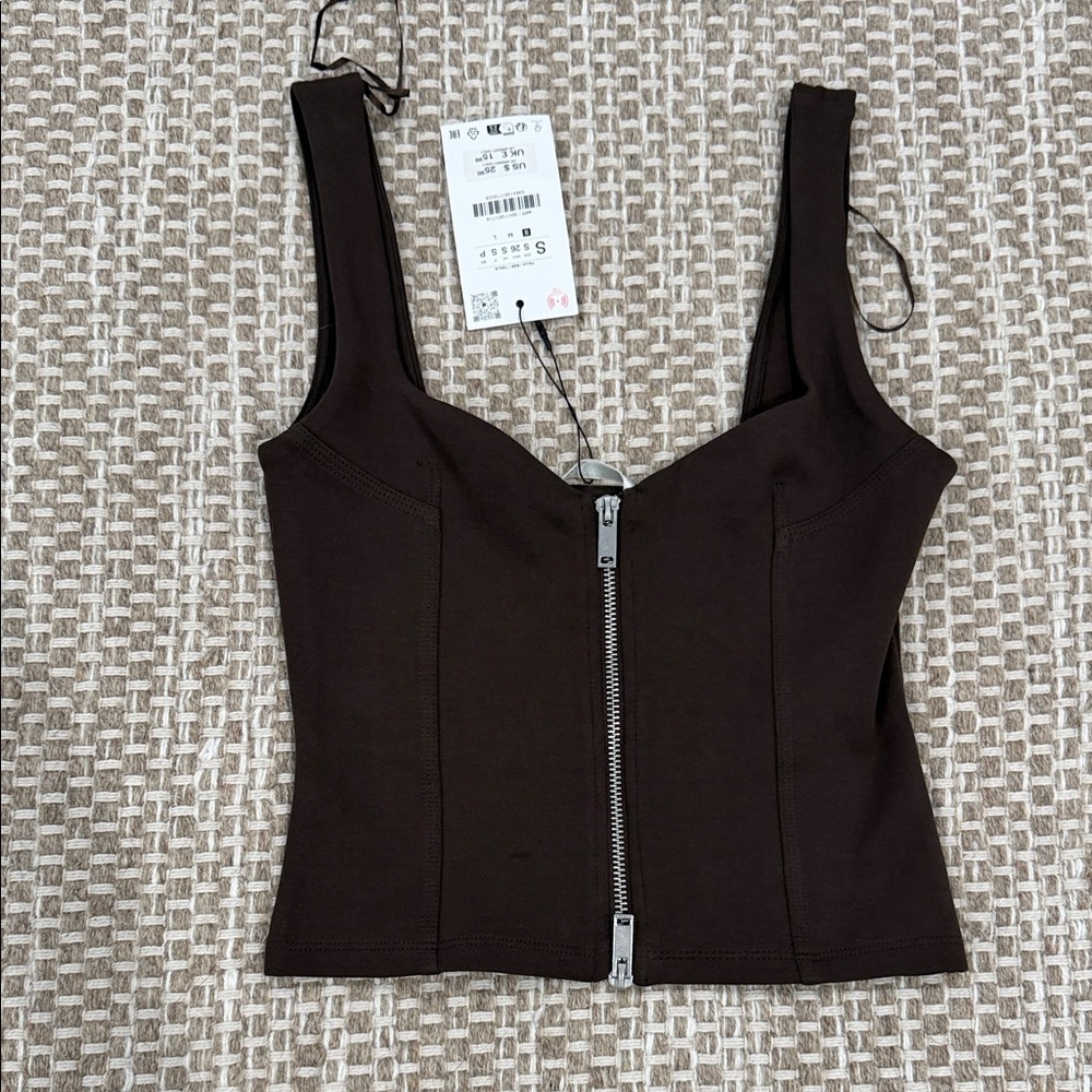 Women's Zara Brown Zip-Front Tank Top